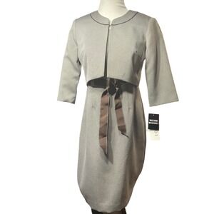 Studio I Petite Brown White 2-Piece Dress Suit Set Bolero Jacket Size 6P